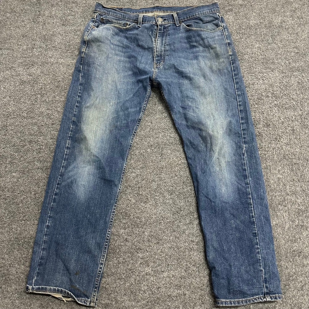 Levi's Jeans Mens Size 36 Blue 505 Regular Fit Straight Leg Denim Stained Flaw